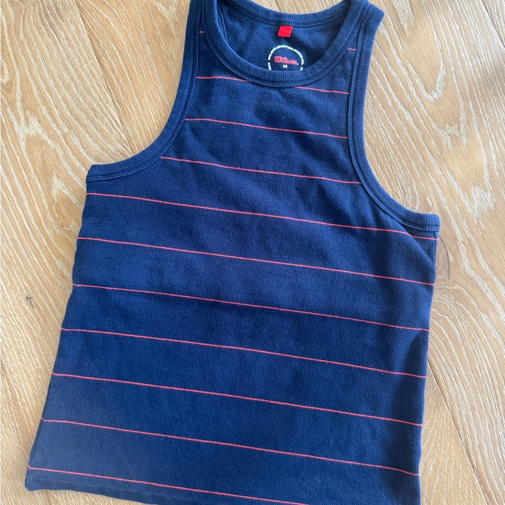 Navy Blue and Red Striped Tank Top